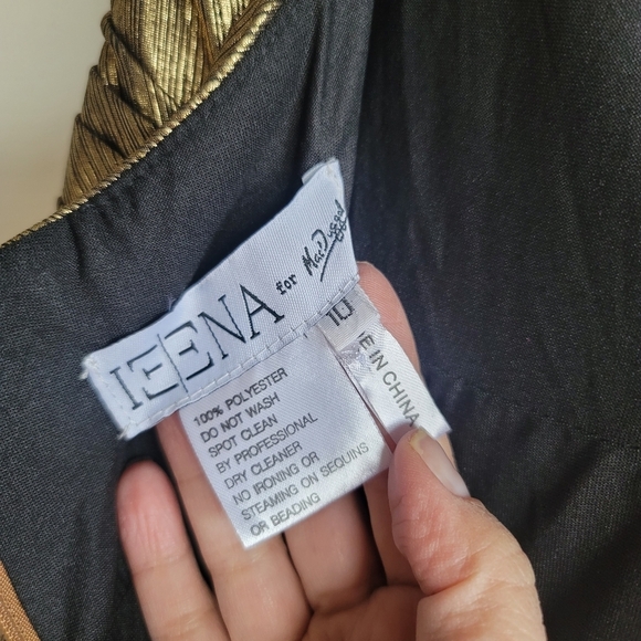 Ieena Mac Duggal, Metallic Faux Wrap Spaghetti Strap Gown, Bronze, Size 10, NWOT - Picture 9 of 11